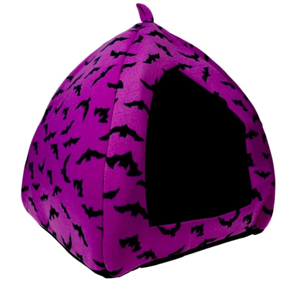 NWT Purple & Black Bat Halloween Goth Cat Small Dog Pet Hut Bed 15”